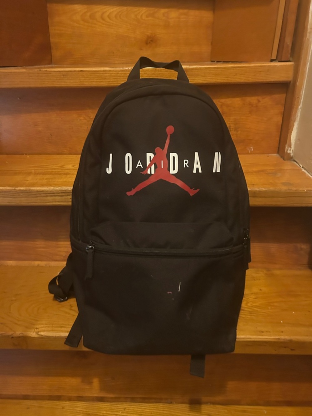 Jordan Black Backpack with Red Jumpman and White Logo used once for school trip